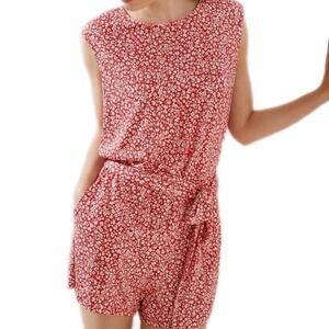 Loft Womens Red Floral Ditsy Open Back Sleeveless Romper S Summer Boho Chic EUC